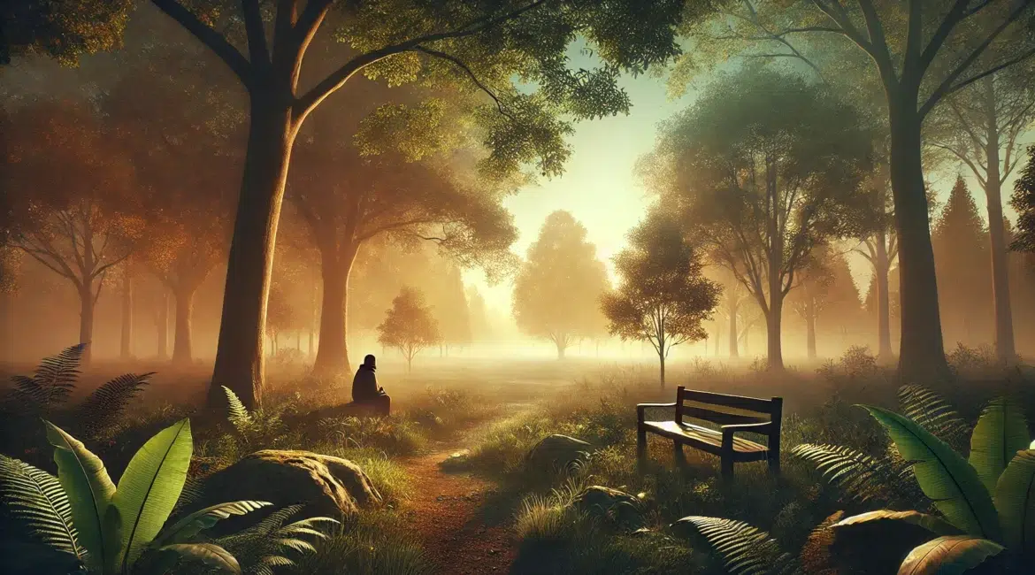 A tranquil landscape scene that conveys the concept of listening through the environment and atmosphere